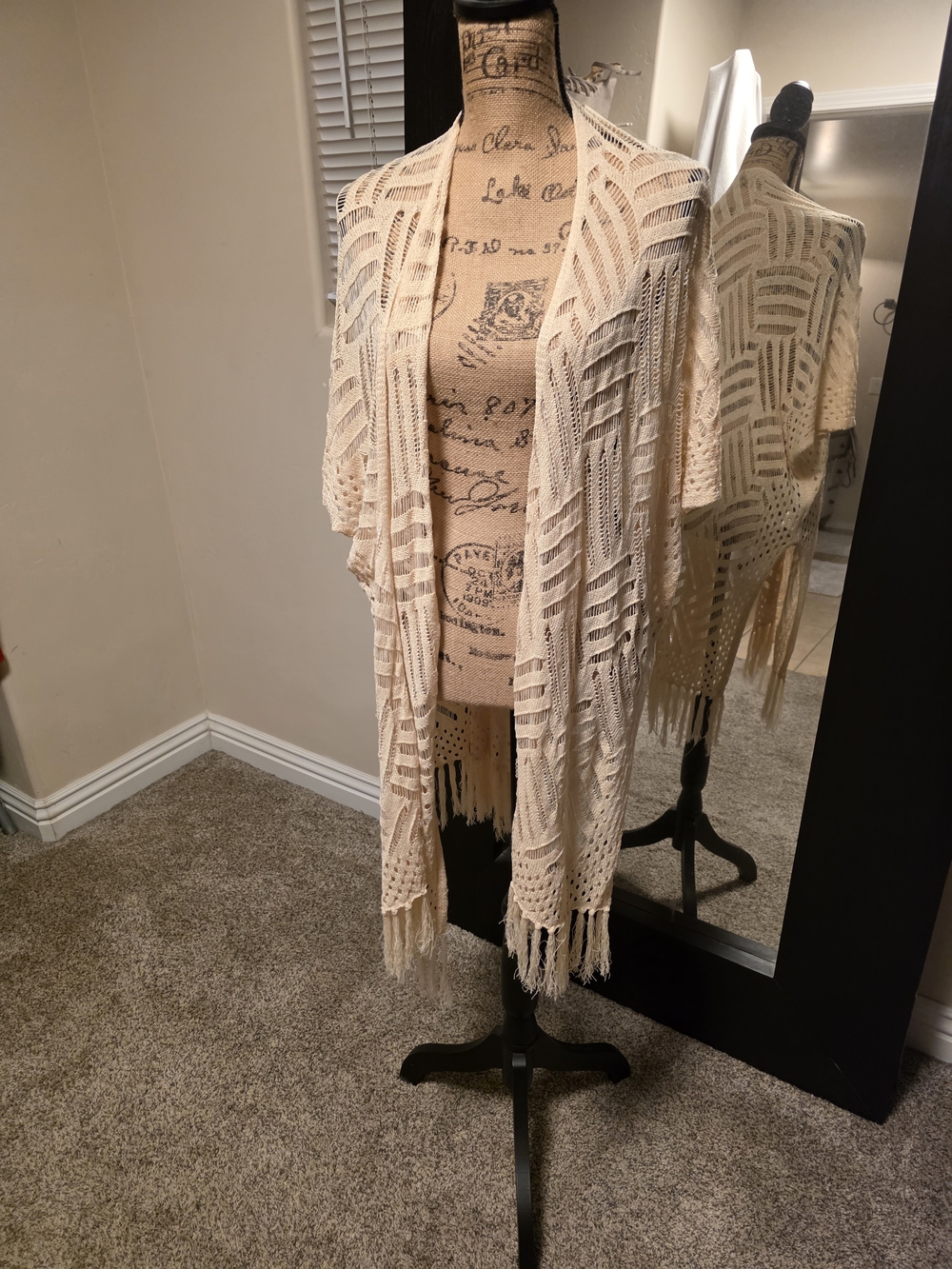 Boho Fringe Open Knit Cardigan - Cream